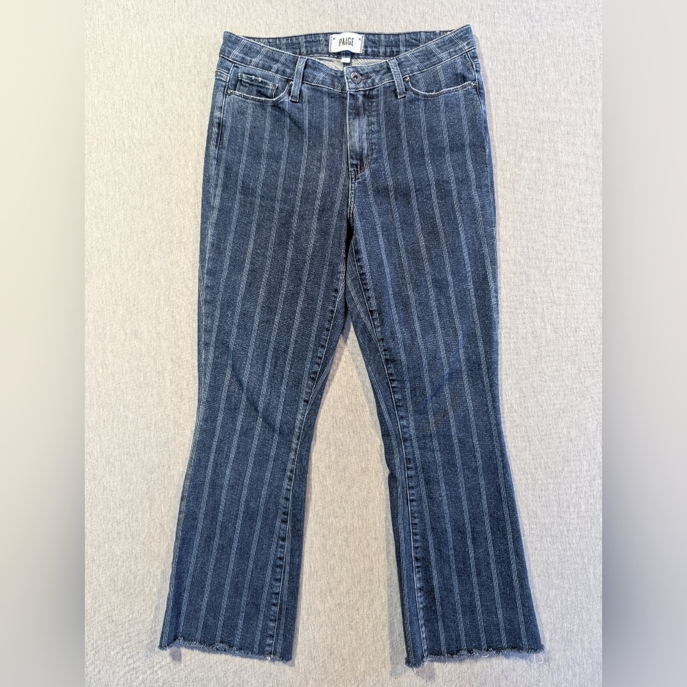 Paige Colette Crop Flare Jeans Women's 28 Striped Blue Y2K
